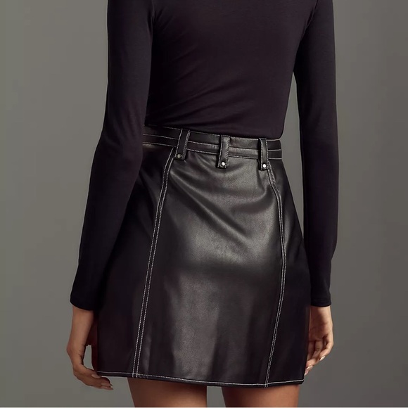 NWT Anthropologie Maeve Faux-Leather Button-Front Belted Mini Skirt size 8 - Picture 3 of 9